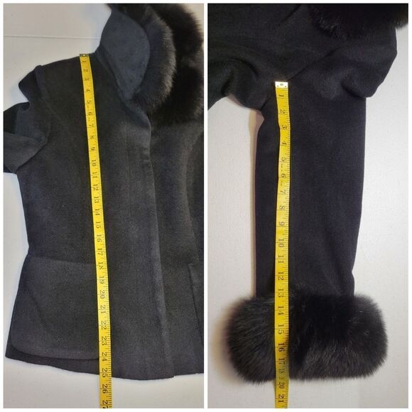 Patty Lewis Vintage Cashmere Wool Elegant Black Fur Trimmed Women's Jacket Coat - Picture 10 of 11